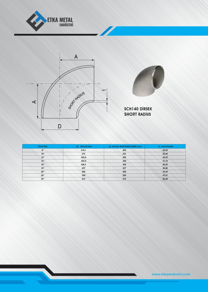 SCH 140 SHORT RADIUS Ölçüleri